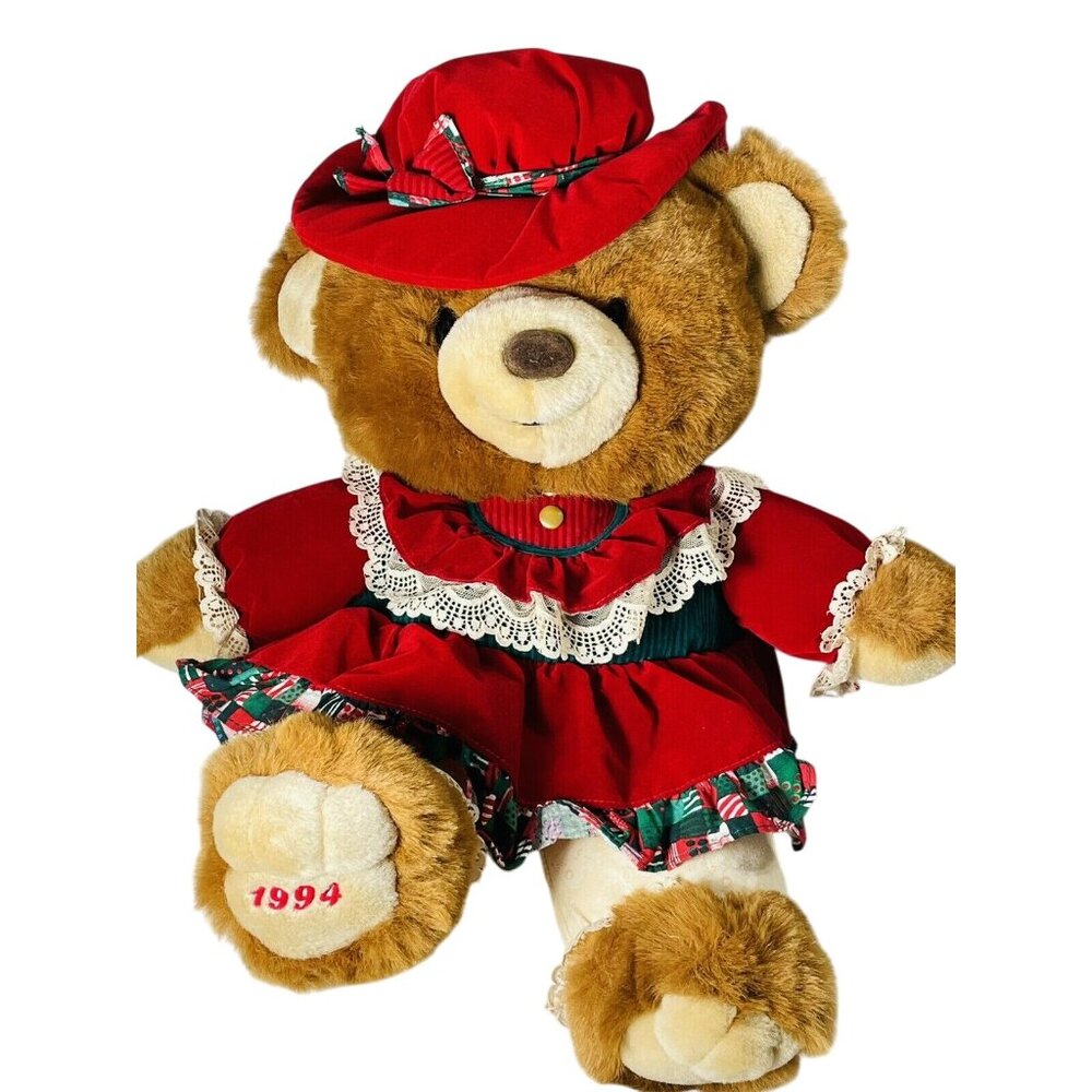 Vintage 94 Large 21” Teddy Bear Lane Christmas Fancy  Bear Plush Stuffed Animal